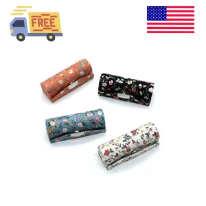 4 Pcs Ladies Floral Lipstick Case Holder with Mirror, Cosmetic Storage Kit Makeup Travel Cases Organizer Bag