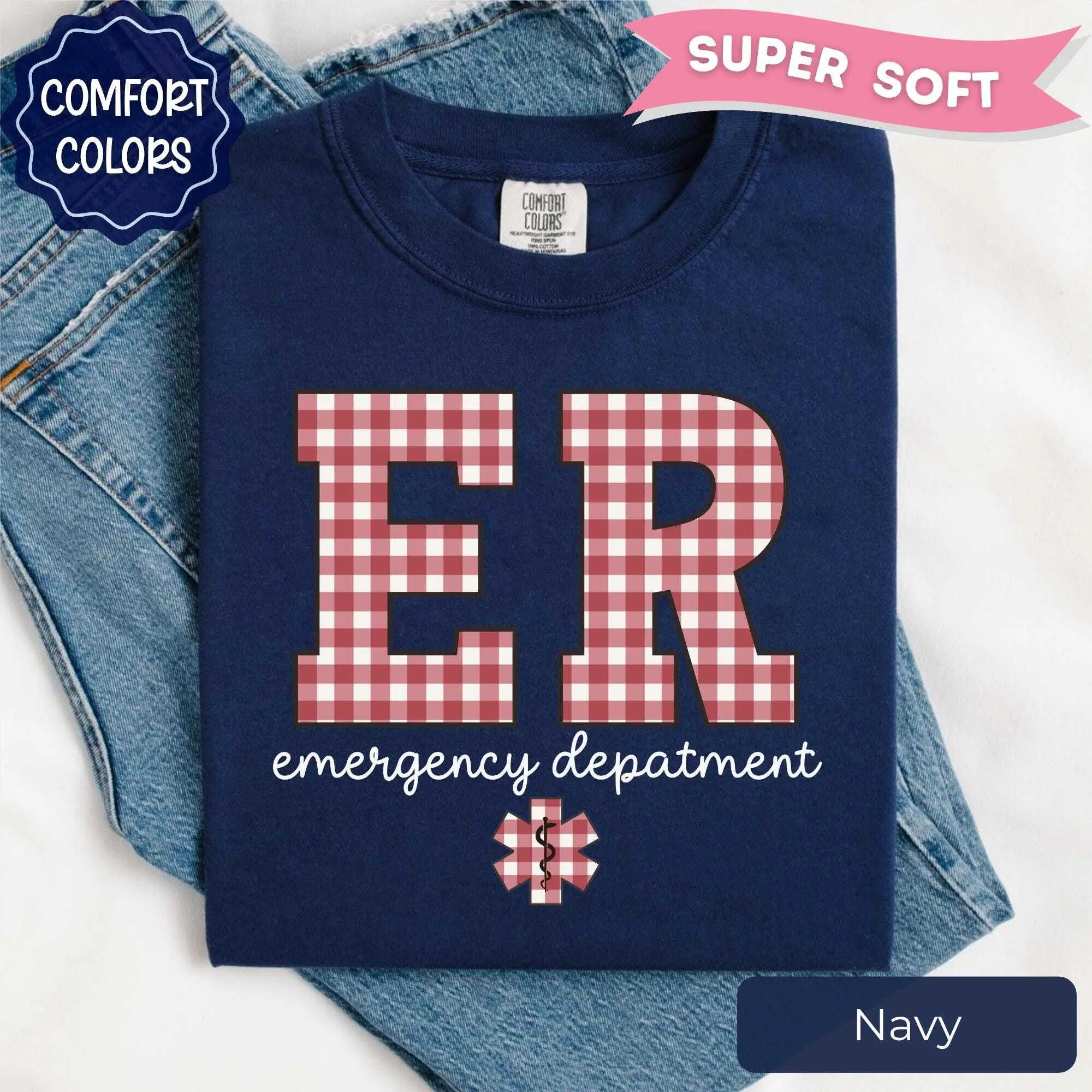 Emergency Department T-Shirt, Emergency Nurse Tee, Emergency Room, Gingham ER Nurse T-Shirt, ER Nurse Gift, ER Department Tee