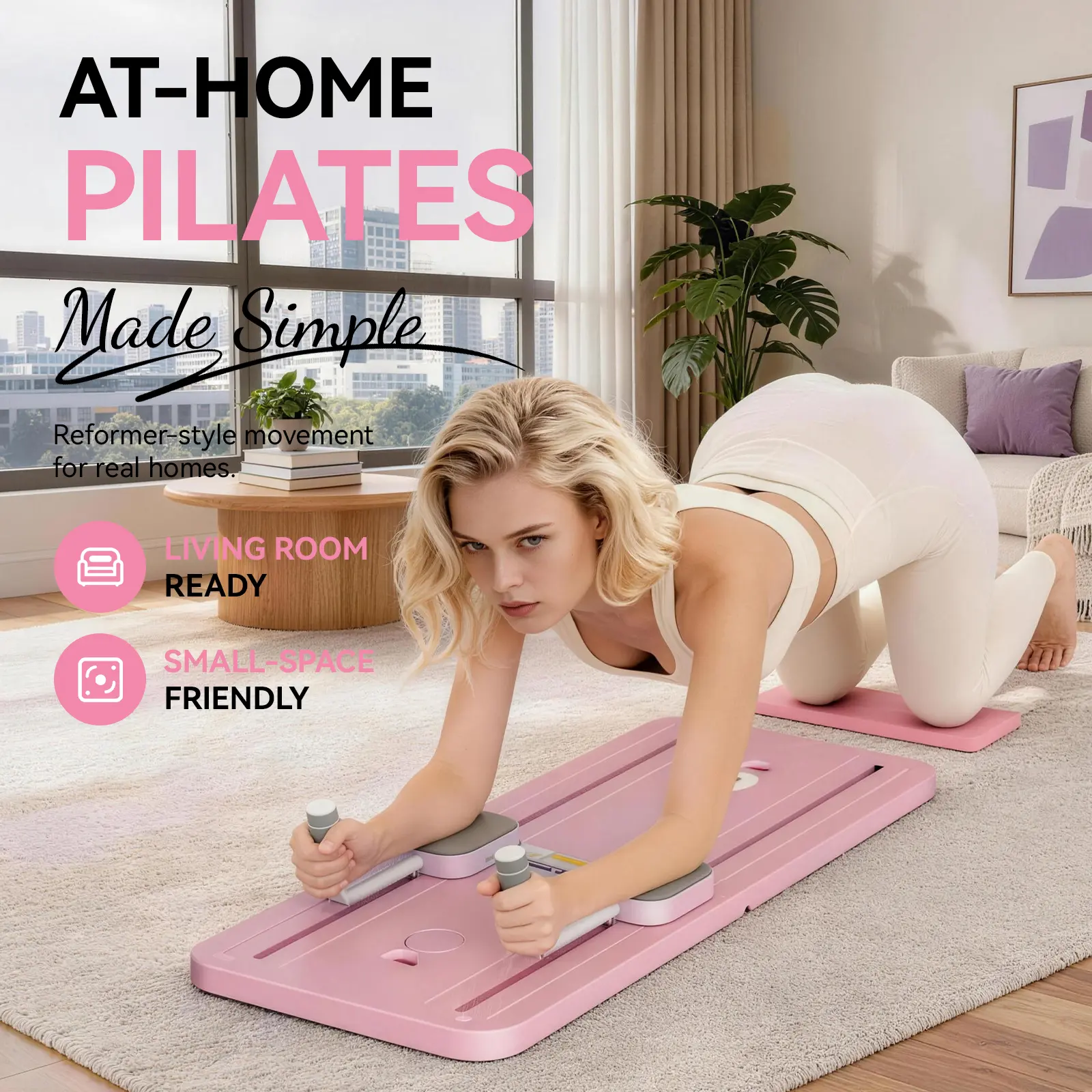 Pilates Board Multifunctional Fitness Equipment, Foldable Exercise Plate Pilates Reformer, Portable Exercise Equipment for Abdominal Core Training & Full Body Workout, At Home Gym Gear for Weight Loss Women & Men