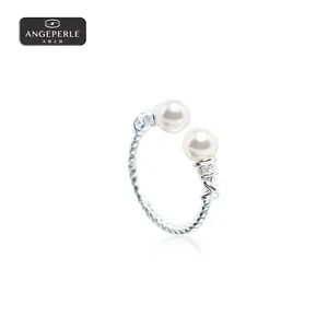 ANGEPERLE S925 Silver Akoya Seawater Pearl Double-Pearl Ring 6-6.5mm APJCY021