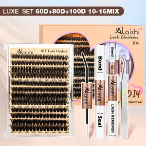 Ailaishi 60D+80D+100D Lash Clusters Kit, 224PCS DlY EyelashExtensions, 10-16mm Dense Volume Lashes with Bond &Seal Remover Tweezers for Self Use