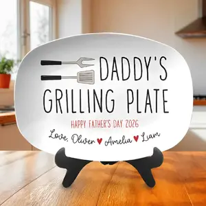 Custom Daddy’s Grilling Plate – Personalized Father’s Day Serving Tray, BBQ Dad Gift for Dads