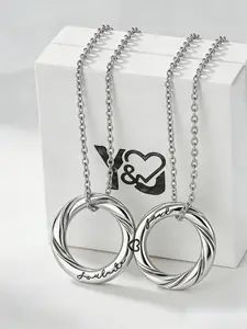 Minimalist Silver Couple Necklaces Magnetic Interlock Ring Pendants for Him & Her Personalized Engraved Jewelry Ideal for Anniversaries Weddings