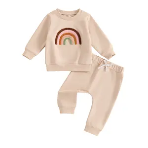 Toddler Newborn Baby Girl Fall Winter Outfit Clothes 0-3 Years Long Sleeve Sweatshirt Rainbow Pullover + Pants Elastic Waist Drawstring Trousers Sweatpants Tracksuit Set