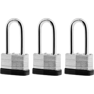Hardware tools SafiSwords 3-Pack Keyed Alike Laminated Steel Padlocks Keys, 1-3/4" Wide, Heavy Duty Long Pad Lock Set with Same Keys