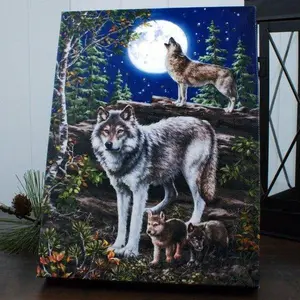 The Wolf Pack 8x6 Lighted Tabletop Canvas by Dona Gelsinger with Fiber Optic LED Technology Auto Timer for Wildlife Enthusiasts