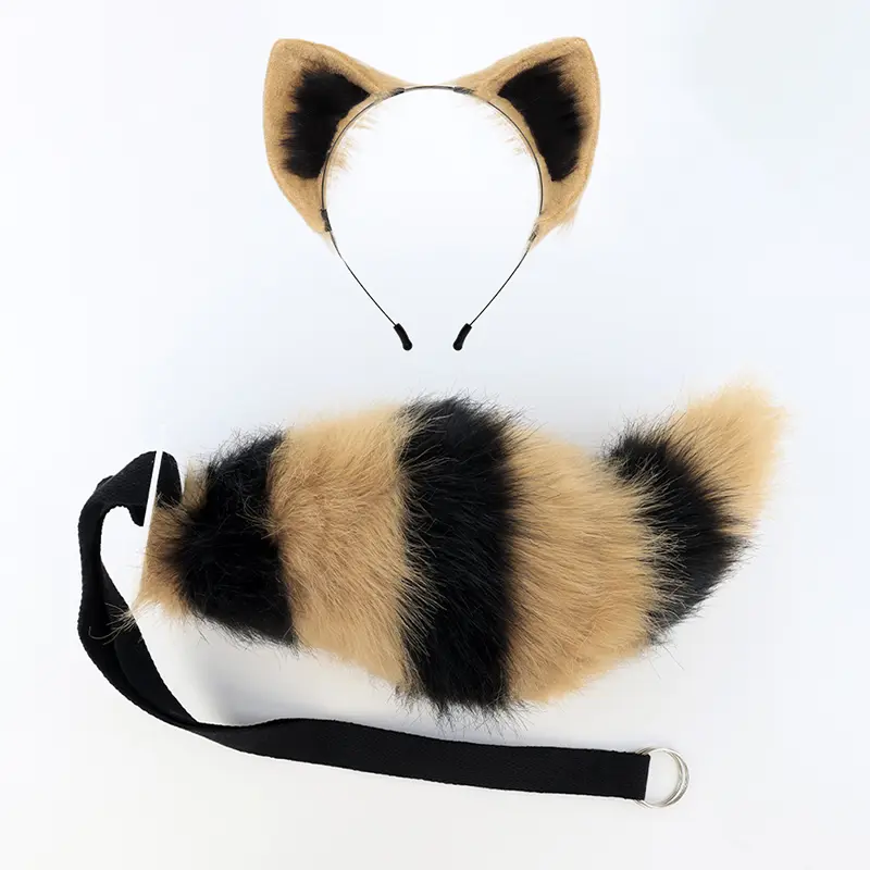 Gradient Fluffy Animal Ear Headband & Bendable Plush Tail Set – Adjustable Waist Strap for Fursuit, Cosplay, Halloween & Anime Convention