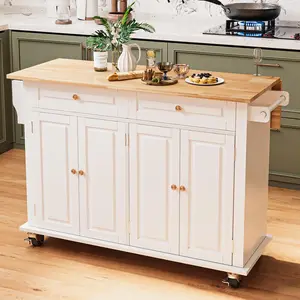 Drop Leaf Kitchen Sideboard Buffet with Wheels - Rolling Dining Room Storage Cabinet with Drawers, Towel Rack & Shelves, Modern Freestanding Server Table for Kitchen