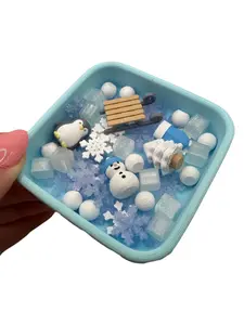 Mini 3D Printed Winter Fidget Dish with Fillers- snowman, penguin, sled, mitten, tree, snowballs, snowflakes, ice cubes decor, ASMR Decorative Seasonal Gift