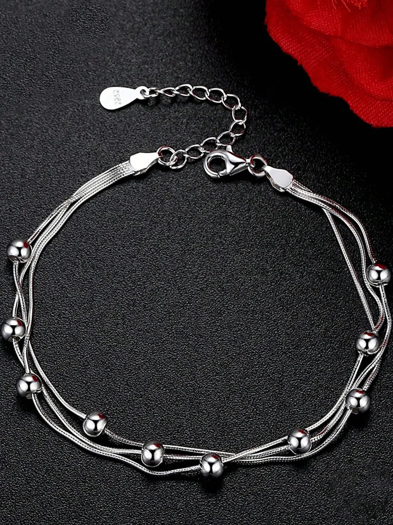 S925 Sterling Silver Multi-layer Chain Round Bead Bracelet, Fashionable Jewelry for Women & Girls, Trendy All-match & Exquisite Jewelry for Birthday Gift