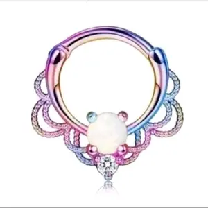 Iradecent Braided Rope with Pearl and Gemstone Septum Piercing Rainbow Colorful Design Piercing Jewelry