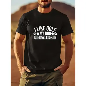 Men' I LIKE GOLF Breathable Short Sleeve T-Shirt - Golf-Themed Letter Print Tee Shirt Suitable for - Casual Wear, Training & Golf Outfits, Round Neck Regular Fit Machine Washable Top for Daily Use and Leisure Activities