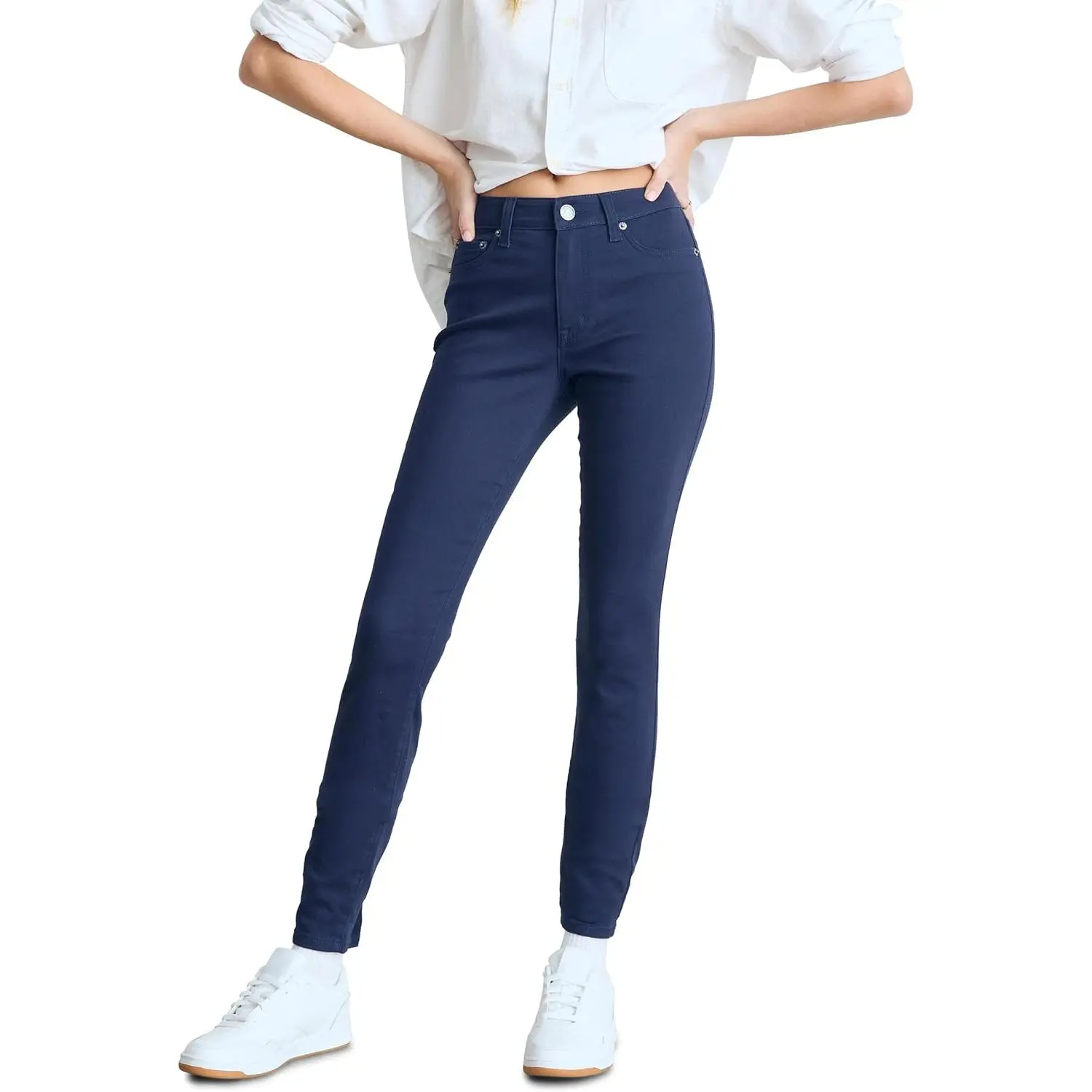 Women's High-Rise Skinny Full-Length Uniform Jeggings - Slim-Cut Solid Athletic Bottoms for Indoor & Outdoor Leisure, Casual Sports