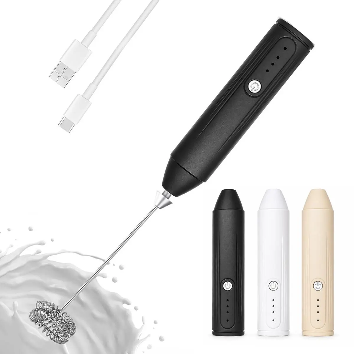 Milk Frother Handheld Rechargeable, Frother Wand Drink Mixer Electric Whisk for Coffee, Detachable With Stainless Whisks, Hand Mixer for Egg, Matcha, Coffee, Lattes, Cappuccino