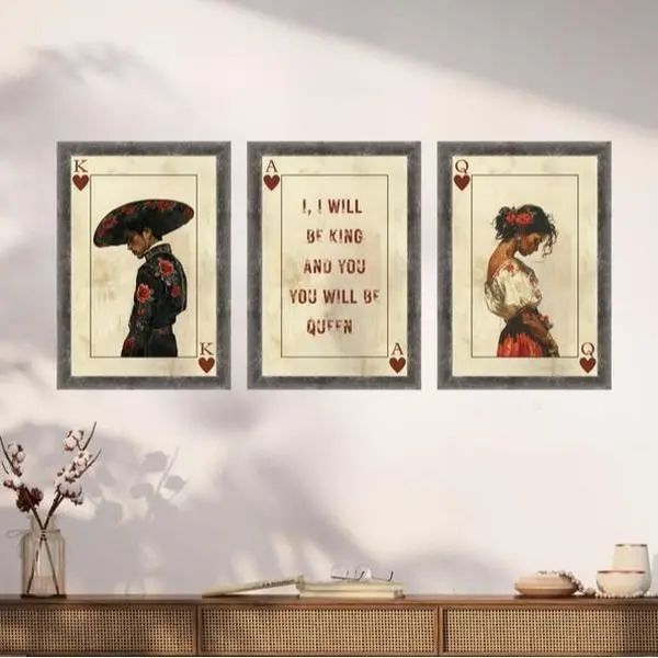 Mexican Art Set of Three Prints, Romantic Mariachi Wall Decor, Southwestern Modern Wall Art, Set Of 3 Posters Mexico Decor for Bedroom