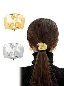 2 Pcs Ponytail Holder Hair Clips, 1.96 Inch Metal High Ponytail Cuff, Strong Hold French Fine Hair Jaw Clips, Hair Claws Set, & Silver Color