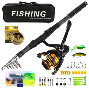 Carbon Fiber Fishing Rod Set, Complete Fishing Gear with Spinning Reel, Lures, Line, Hooks & Accessories, Universal for Freshwater & Saltwater