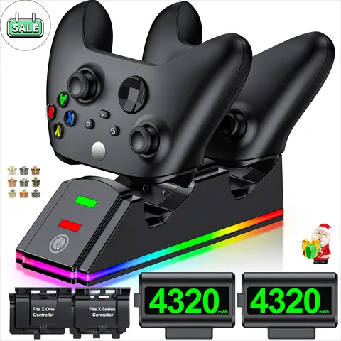 Dual Controller Charger Stand with 2x4320mAh Rechargeable Batteries (2000+ Recycle Times), Type-C 4-Hour Charge, Advanced Safety Features for Xbox Series X/S, Xbox 1 - Better Gaming Experience Console Accessory (Controllers, Covers Not Included)