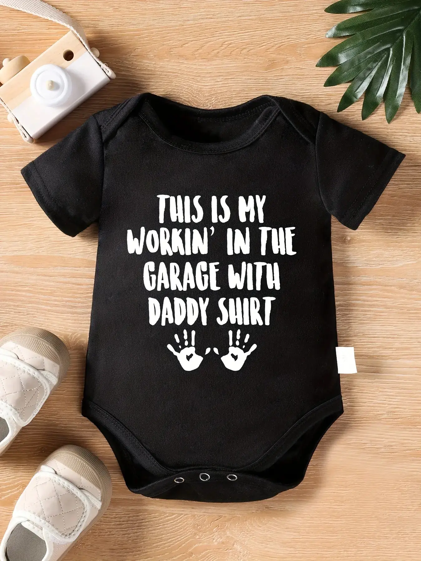 PUEMCO Baby Bodysuit - Black Short-Sleeve Soft Cotton Onesie with Funny Print, Fitted Cut, Crew Neck, Prop 65 Safe, 0-3 Months Newborn Automobile Mechanic Father's Day Gift