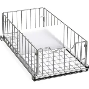 Pull-Out Cabinet Sliding Basket Organizer 17.2" D x 9.7" W x 5" H Chrome Finished, Ideal for Kitchen Bathroom Cabinet Storage, Under Sink and Pantry Organization