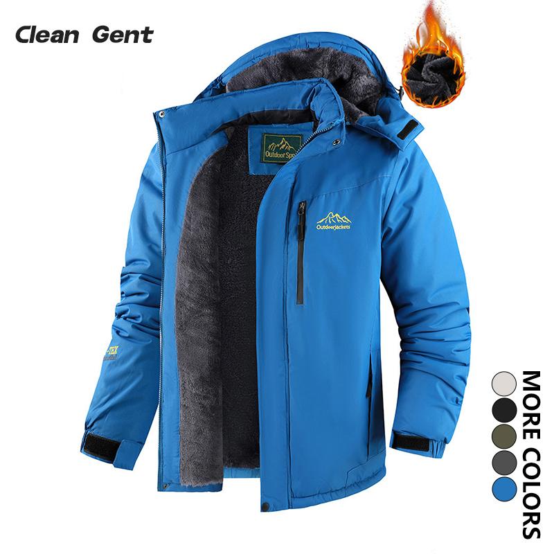 Clean Gent Men's Winter Jacket Waterproof Windproof Snow Coat Warm Fleece Lined with Multiple Pockets Hooded Outdoor Sports Jacket