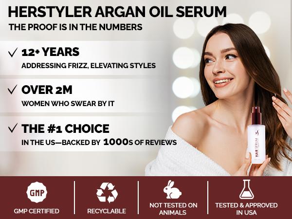 Herstyler Argan Oil Hair Serum - Anti-Frizz Hair Serum for Frizzy and Damaged Hair - Lightweight Heat Protectant Serum for Hair Growth - Hair Oil Serum with Aloe Vera, Vitamin E & Argan Oil - Boosts Shine & Hydration - Haircare - 2 Fl Oz - 4 Pack