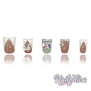 Business Woman - Short Length Duck Shape V-Cut White French Tip Reusable Acrylic Gel UV Hand-Painted High Quality Handmade Luxury Press On Duck Nails