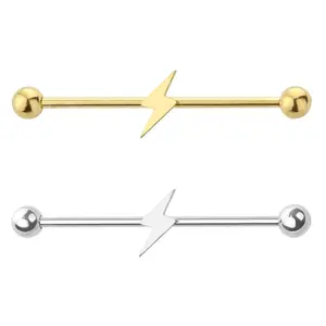Lightning Bolt Industrial Barbell 14G 316L Surgical Steel