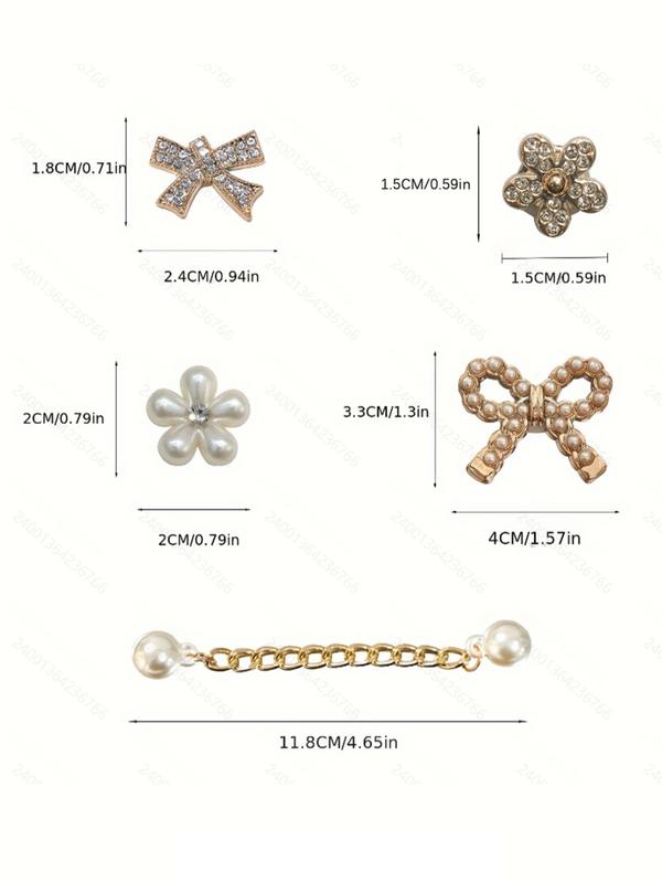 14pcs Elegant Shoe Flower Accessories with Pearl Bow, DIY Removable Shoe Charms for Sandals and Clogs, Rhinestone Shoe Decoration, Perfect Gift for Festivals