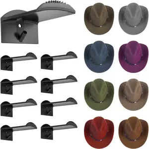 3.0 Inch Wall Hat Hooks (8 Pack) -  Adhesive Cowboy Hat Rack with Anti-Slip , Multi-Purpose Hook for  & Accessories, Minimalist Hat Organizer, Western Room Decor - Black