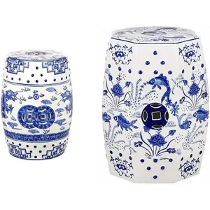 Safavieh Dragon's Breath Chinoiserie Ceramic Decorative Garden Stool, Blue Cloud 9 Koi Ceramic Decorative Garden Stool, Blue garden  furniture