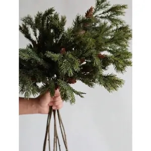 1 Piece Artificial Christmas Cedar Branches With Pine Cones 25. 5 Inch Artificial Cedar Branches, Real Touch Pine Tree Plant Branches, Winter Holiday Centerpieces, Decorate For Christmas Office, Home Room Party Decor, Christmas Tree Decorations, Dining Ro