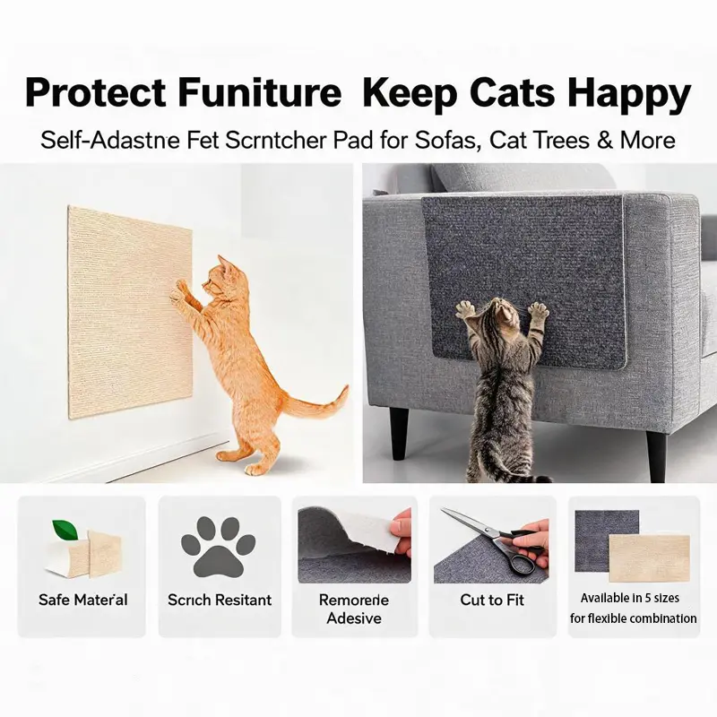 Anti-Scratch Cat Pads Cuttable Self-Stick Wall Mount Scratcher Mats for Indoor Furniture Pet Supplies Durable Protector Trim-to-Fit Scratch Deterrent Perfect Gift for Cat Owners Cat Furniture Protection Sheets