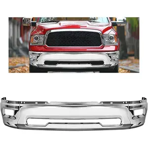 KQQIO Steel Front Bumper Face Bar - 3-Piece Bumper Protection Impact Absorber with Chrome Finish, Fog Hole Fitted, Low-Speed Crash Resistance, Compatible with 2009-2010 & 2011-2012 Ram 1500, Replacement for CH1002386 55112609AA, Three Pieces