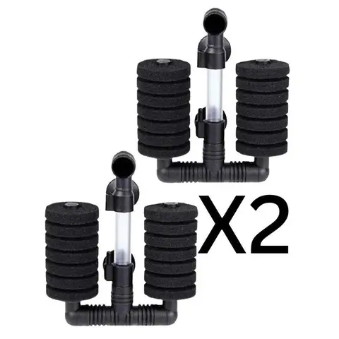 Aqua Dream 2-Pack Dual Head Bio-Sponge Fish Tank Filter Set - Aquarium Pump & Accessory Kit, Breeding-Safe, Fits Up to 10-Gal Small Tanks, Filter Kit, Aquarium Supplies