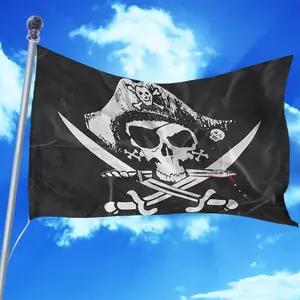 Menacing Jolly Roger Pirate Flag☠️ Premium durable fabric, bold black-and-white design, perfect for nautical decor, pirate parties & swashbuckling fun!