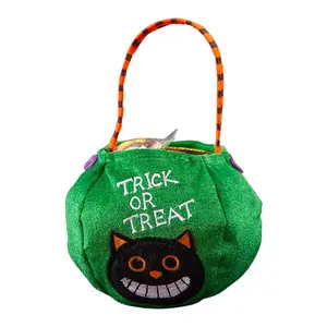 Halloween Pumpkin Boo Trick or Treat Portable Candy Bag Tote Bucket Basket Kids Play Bags Storage Bucket Portable Gift Basket