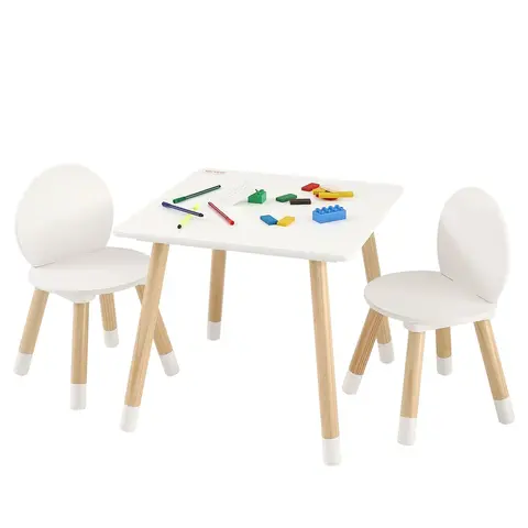 【ChristmasGift】VEVOR Kids Wood Table and Chair Set - 1 Table with Solid Wood Legs, 2 Chairs, Ergonomic Children's Furniture for 2-8 Years, Indoor Dining & Study Set
