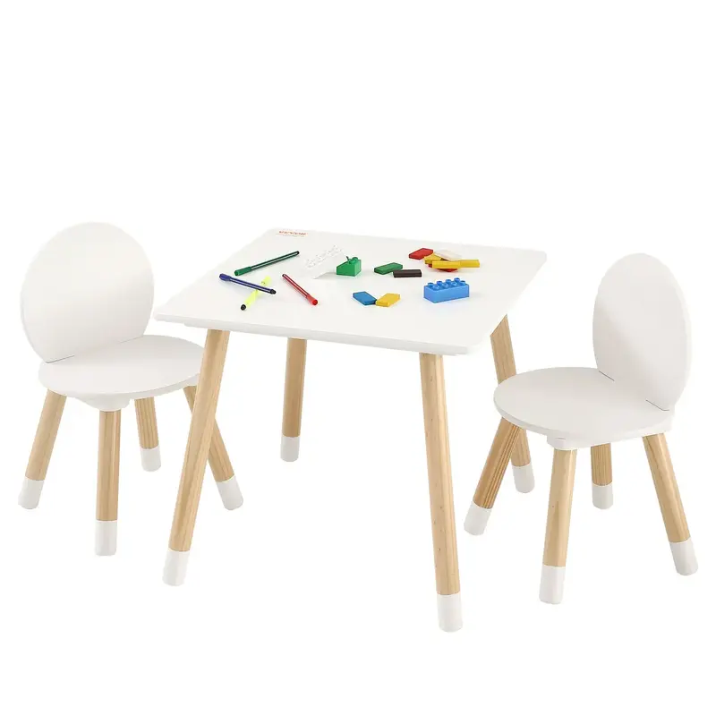 【ChristmasGift】VEVOR Kids Wood Table and Chair Set - 1 Table with Solid Wood Legs, 2 Chairs, Ergonomic Children's Furniture for 2-8 Years, Indoor Dining & Study Set
