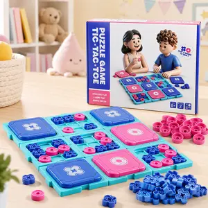 Puzzle Game Tic Tac Toe for Kids, Memory Matching Board Game with Slide Puzzle Tiles, Educational Strategy Toy