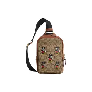 COACH X Disney Mickey Mouse Embroidered Leather and Fabric Crossbody Bag for Men in Khaki Print