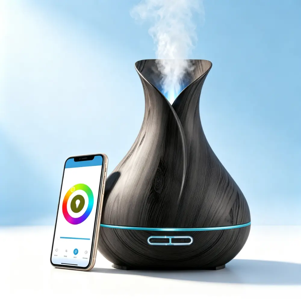 400ml Ultrasonic WiFi Smart Humidifier with Contemporary Look - App & Voice Control, Works with Alexa & Google Home, Modern Aromatherapy Essential Oil Diffuser for Smart Home Users, Dark Brown Household Appliance