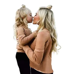 Matching Mommy and Me Sweaters for Women Toddler Girls Cold Winter Off-Shoulder Creamsicle Sweater Clothing Cotton