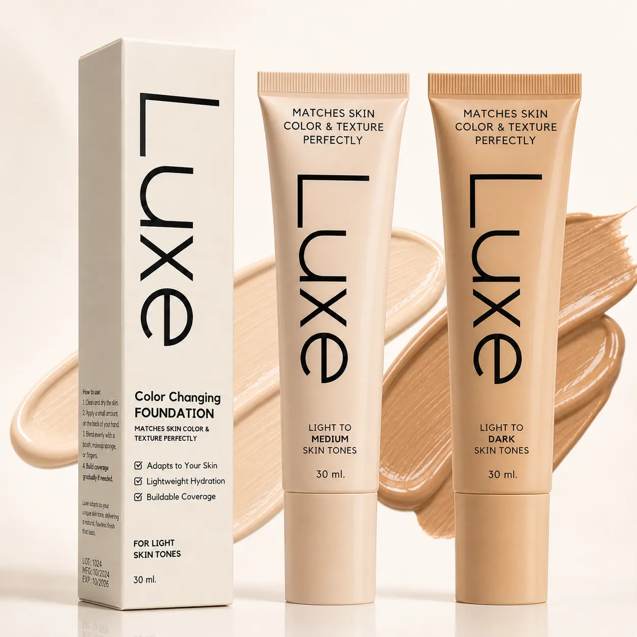 Color Changing Foundation, Tone-Adapting Liquid Makeup with Lightweight Hydrating Feel, Buildable Light-to-Medium Coverage, 30 mL, Light-Medium & Medium-Deep Shades