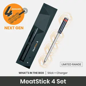 MeatStick 4 – Smart Wireless Meat Probe with 4 Sensors & Limited Range | Bluetooth Thermometer (Up to 165 ft Outdoors; Much Lower in Grill/Oven/Smoker)