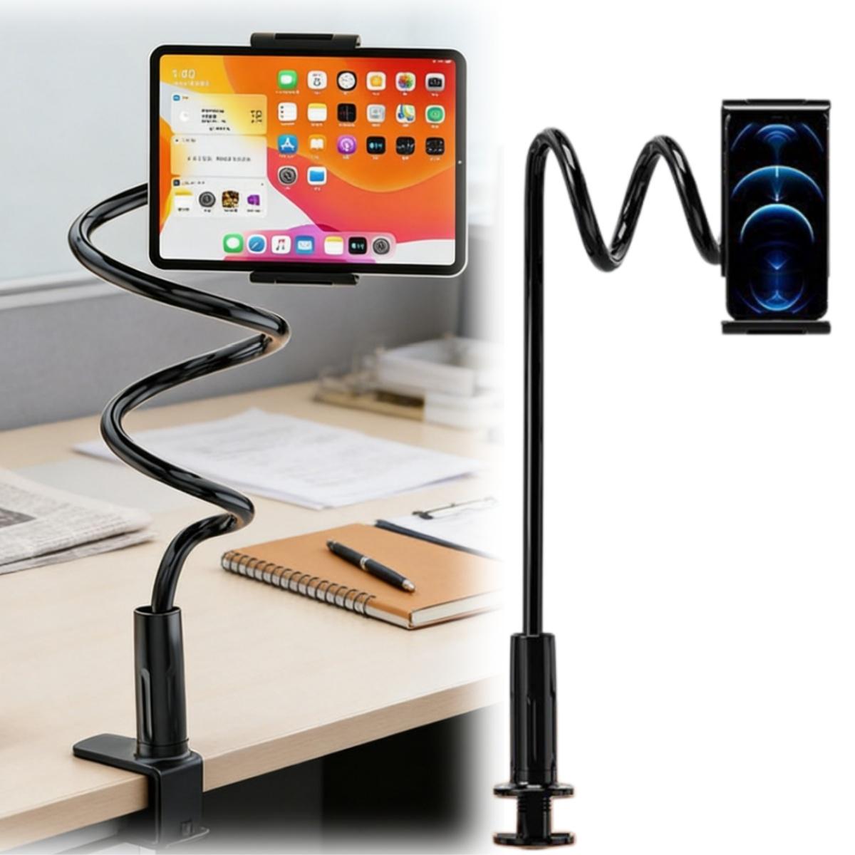 Gooseneck Phone Holder for Bed, 360° Rotatable Metal Desk Phone Stand, Adjustable Flexible Clamp Mount, Universal Fits for iPhone 17 16 15 14 13 12 11 Pro Max Plus iPad Samsung Galaxy All Phones & Tablets, Home Office Bedroom