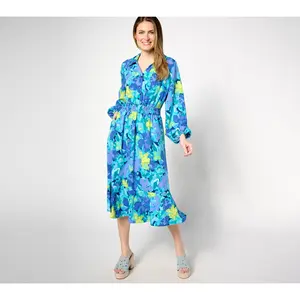 Isaac Mizrahi Live! Regular Printed Stretch Crepe Midi Dress