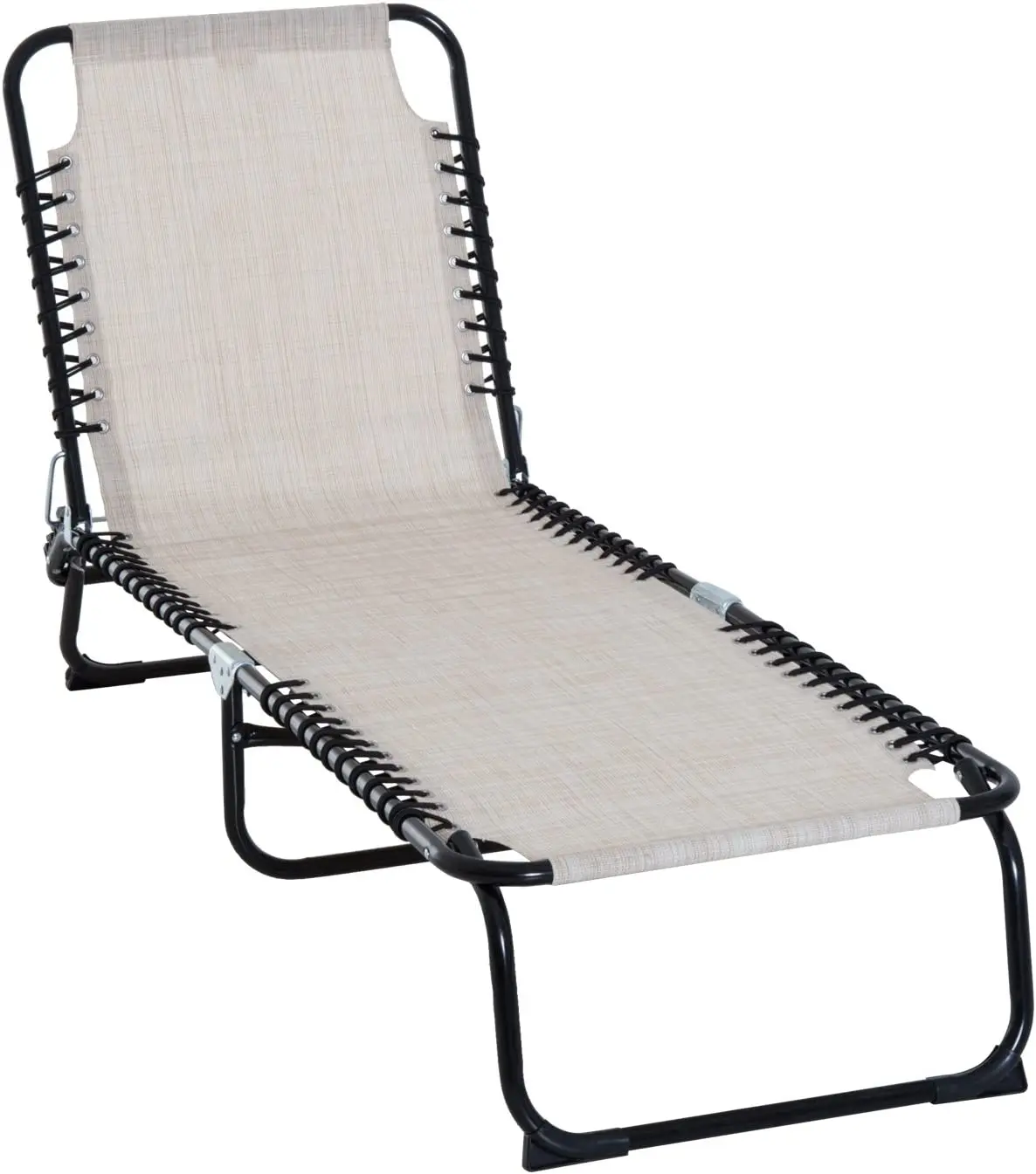 dparker Outsunny Folding Chaise Lounge Pool Chair, Patio Sun Tanning Chair, Outdoor Lounge Chair with 4-Position Reclining Back, Breathable Mesh Seat for Beach, Yard, Patio, Cream White