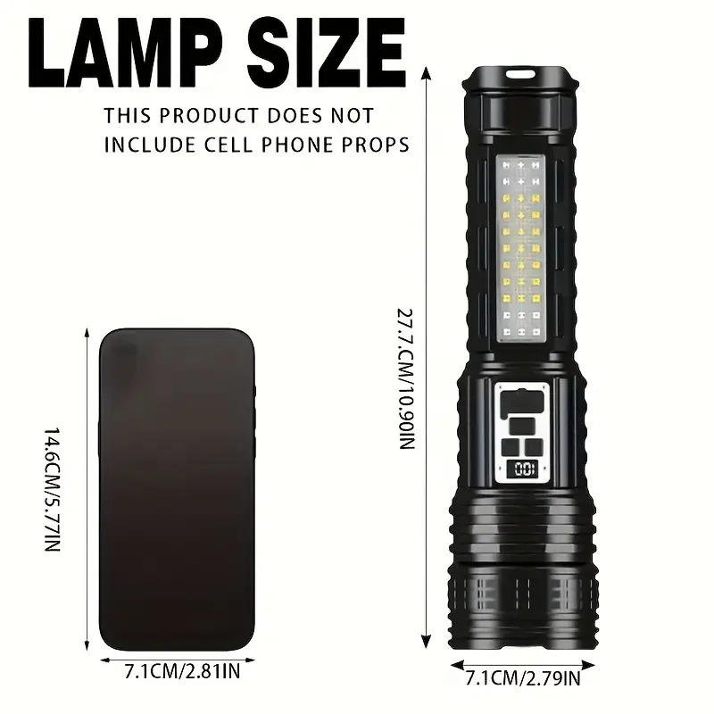Upgraded Portable Outdoor LED Flashlight - Adjustable Focus, Multi-Color Side LED Lights, 3000mAh 18650 Rechargeable Lithium Battery, USB-C Cable Charging, Emergency Use, Ideal for Camping, Hiking, Usb Cable
