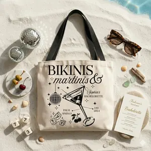 Custom "Bikinis & Martinis" Bachelorette Party Tote Bag – Personalized Bridal Beach Bag